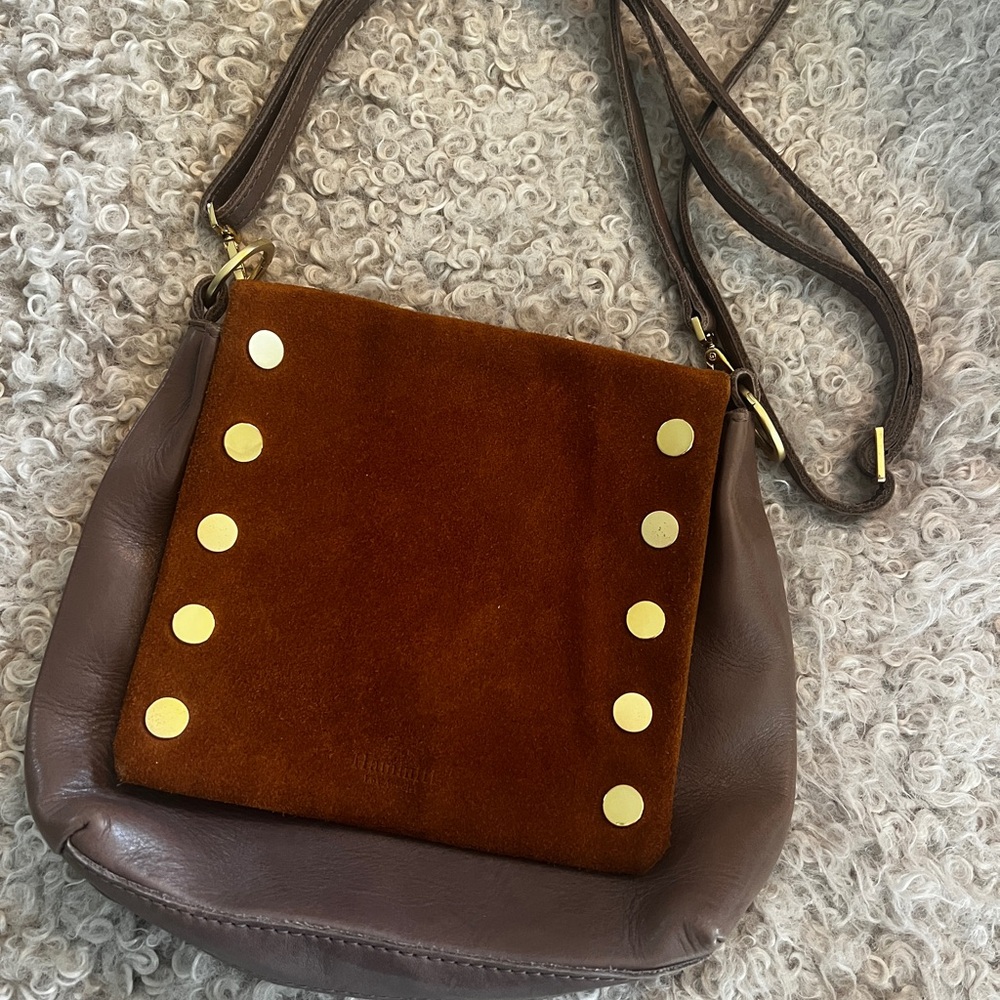 Hammitt Brown Leather and Suede Crossbody Bag with Gold Accents